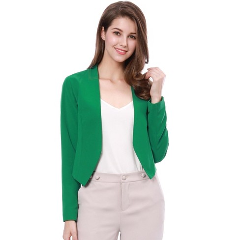 Allegra K Women's Collarless Work Office Long Sleeve Cropped Blazers Green  Medium : Target