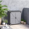 Outsunny Wooden Storage Cabinet, Outdoor Prep Station with Metal Tabletop and Shelf, Patio Storage Cabinet with Double Doors, Gray - 2 of 4