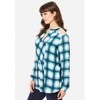 Roaman's Women's Plus Size Lace-Back Plaid Big Shirt - 4 of 4