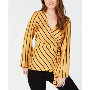 I.N.C International Concepts Womens Striped Wrap Blouse, Yellow, Large - 1 of 1