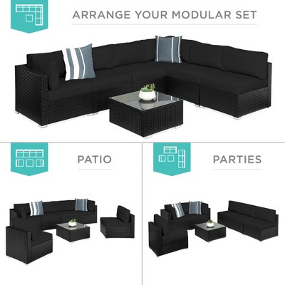 Black Steel Frame 6-Person Outdoor Wicker Sectional Set