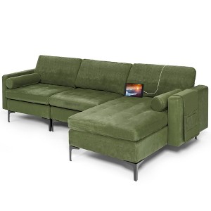 Costway Modular L-shaped Sectional Sofa w/ Reversible Chaise & 2 USB Ports Army Green - 1 of 4
