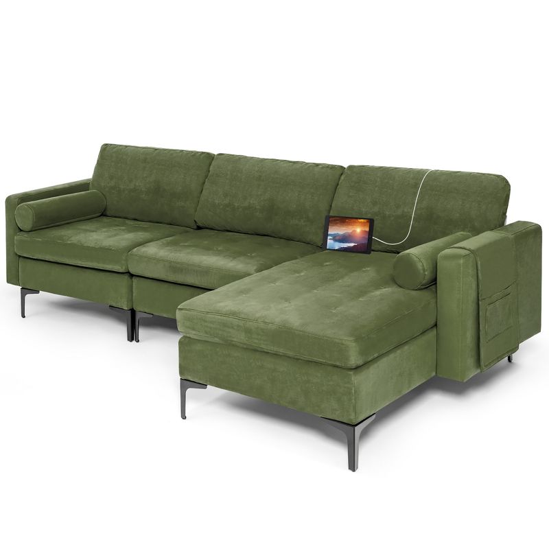 Costway Modular L-shaped Sectional Sofa w/ Reversible Chaise & 2 USB Ports Army Green, 1 of 11