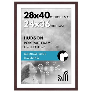 Americanflat 28x40 Picture Frame with Polished Plexiglass, Use as 24x36 Frame with Mat or 28x40 Frame Without Mat, Hudson Collection, Mahogany - 1 of 4