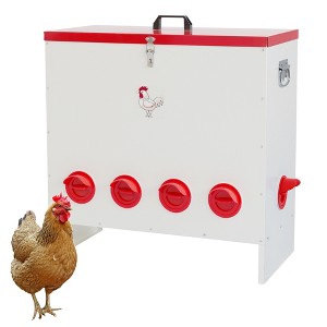 Large Capacity Automatic Chicken Feeder No Waste, Waterproof 6 Port Galvanized Metal Poultry Feeder with Latch and Handles for Chickens, Geese - 1 of 4