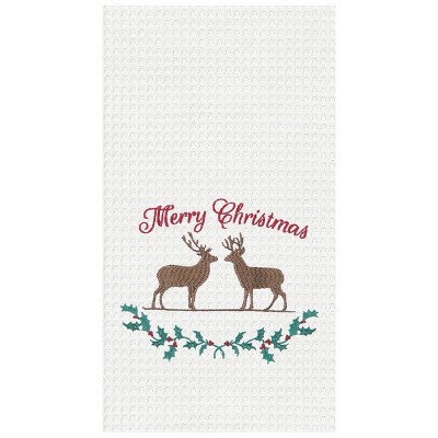 C&F Home Deer Garland Xmas Embroidered Waffle Weave Cotton Kitchen Towel
