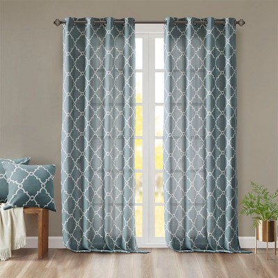 PAGED Curtains Fretwork Print Grommet Top Window Curtain Panel Privacy Assured with Light Filtering for Bedroom, Living Room