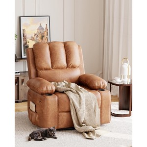 GustoWave Oversized Manual Recliner Sofa 135°, Reclining Chair Faux PU Leather Sofa with 2 Cup Holders and Side Pockets - 1 of 4