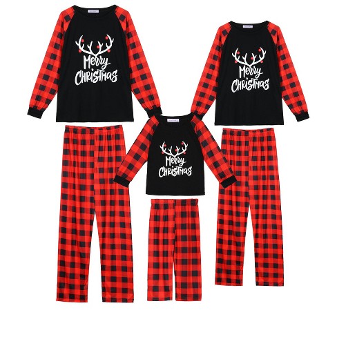 cheibear Christmas Deer Loungewear Long Sleeves Tee Plaid Pants 2 Piece  Family Pajama Sets Red XX-Large Men's