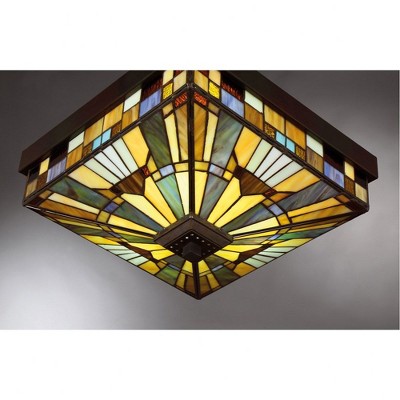 Valiant Bronze 14" Flush Mount Tiffany Glass Ceiling Light