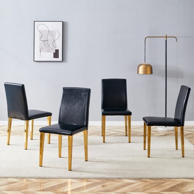 FURNIinspire Dining Chairs Set of 4 PU dining chairs for Dining room, Golden Metal Legs versatile dining chairs, Black, 16"*19"*35"