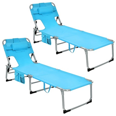 Costway Set Of 2 Beach Chaise Lounge Chair Folding Reclining Chair W ...