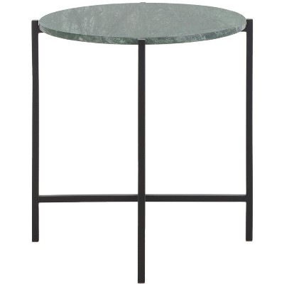 Evrynne Round Accent Table - Green Marble/Black - Safavieh