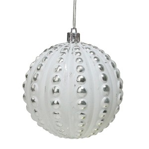 Northlight 3.75" Matte White and Silver Distressed Beveled Beads Christmas Ball Ornament - 1 of 4