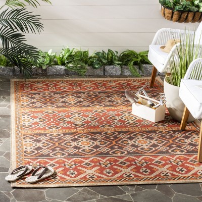 Red and Chocolate Rectangular Synthetic Indoor/Outdoor Area Rug