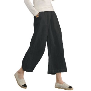 ECUPPER Womens Cotton Cropped Pants Loose Fit Wide Leg Capri Casual Plus Size Elastic Waist Trousers - 1 of 4