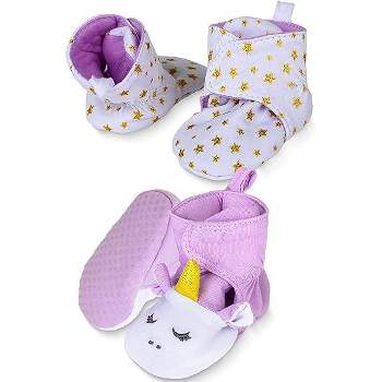 Rising Star Baby Girls & Boys Booties, Non Slip Grippers Slippers for Infants Ages 9-12 Months (Purple Unicorn)