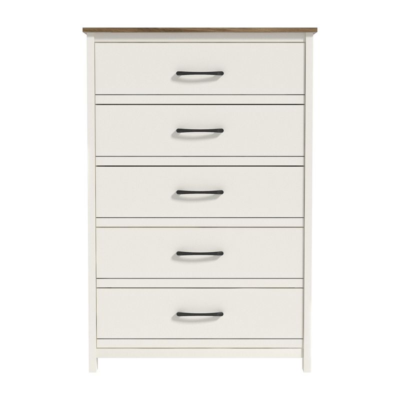 Galano Kellie 5 Drawers Chest of Drawer (47.7 in. H x 31.5 in. W x 15.7 in. D) in Ivory with Knotty Oak, Amber Walnut, 2 of 14