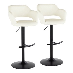 Contemporary Adjustable Barstool with Swivel, Faux Leather, Rounded T Footrest, Set of 2 - 1 of 4