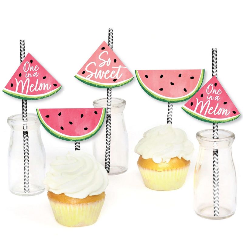 Big Dot of Happiness Sweet Watermelon - Paper Straw Decor - Fruit Party Striped Decorative Straws - Set of 24, 5 of 7