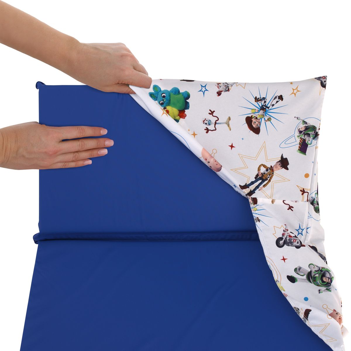NoJo Disney Toy Story It's Play Time Blue, Green and White Woody, Buzz and The Toys Preschool Nap Pad Sheet - thumbnail 4