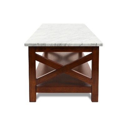 Agatha 44" Rectangular White Marble Coffee Table with Walnut Wood Legs