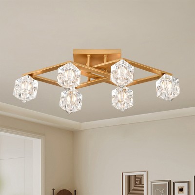 BAOURE 6-Light Crystal Ceiling Light for Dining Room, 24.9in Black Modern Ceiling Lamp with Light Fixture For Farmhouse Entryway Living Room