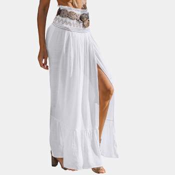 Women's White Smocked Waist Flounce Hem Cover-Up Maxi Skirt - Cupshe