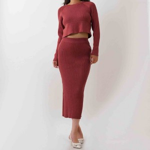 Women's Sweater Set - Stretch Knit Top & Back-Slit Midi Skirt Matching Set Cherie Code - 1 of 4