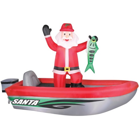 Holidayana Christmas Inflatables Large 6 ft Santa Fishing Boat