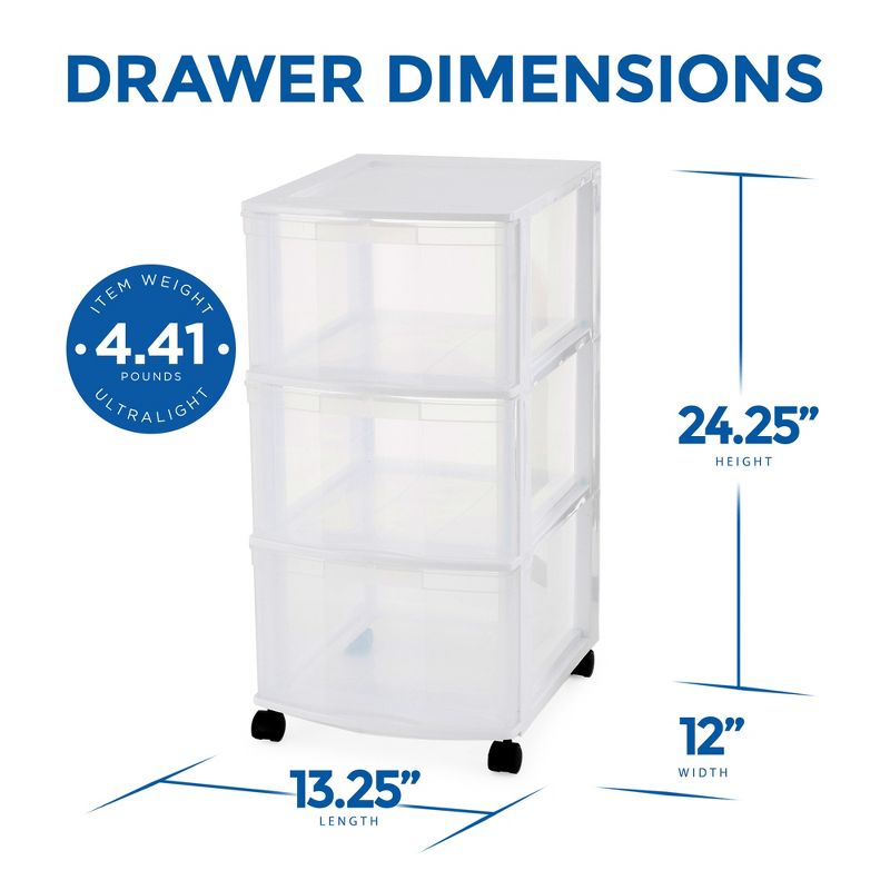 Gracious Living Resin Clear 3 Drawer Storage Chest System with Removable Rolling Casters for Garage, Basement, Utility Room, and Laundry Room, White, 3 of 7