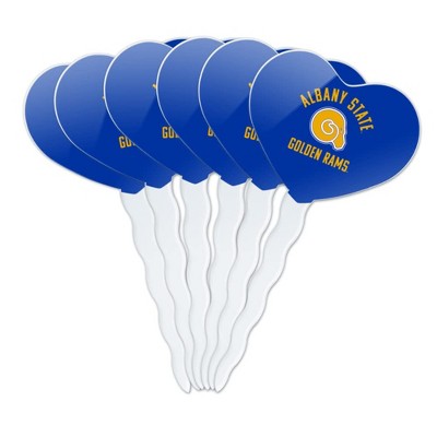 Albany State University Rams Logo Heart Love Cupcake Picks Toppers Decoration Set of 6