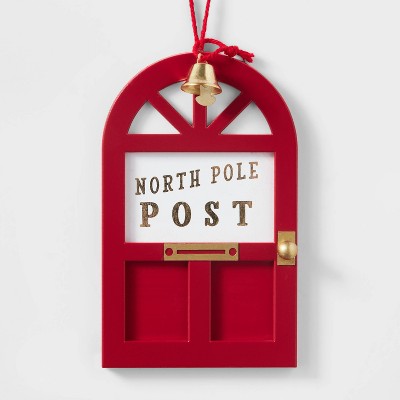 Round Wood North Pole Post Door Christmas Tree Ornament Red - Wondershop™