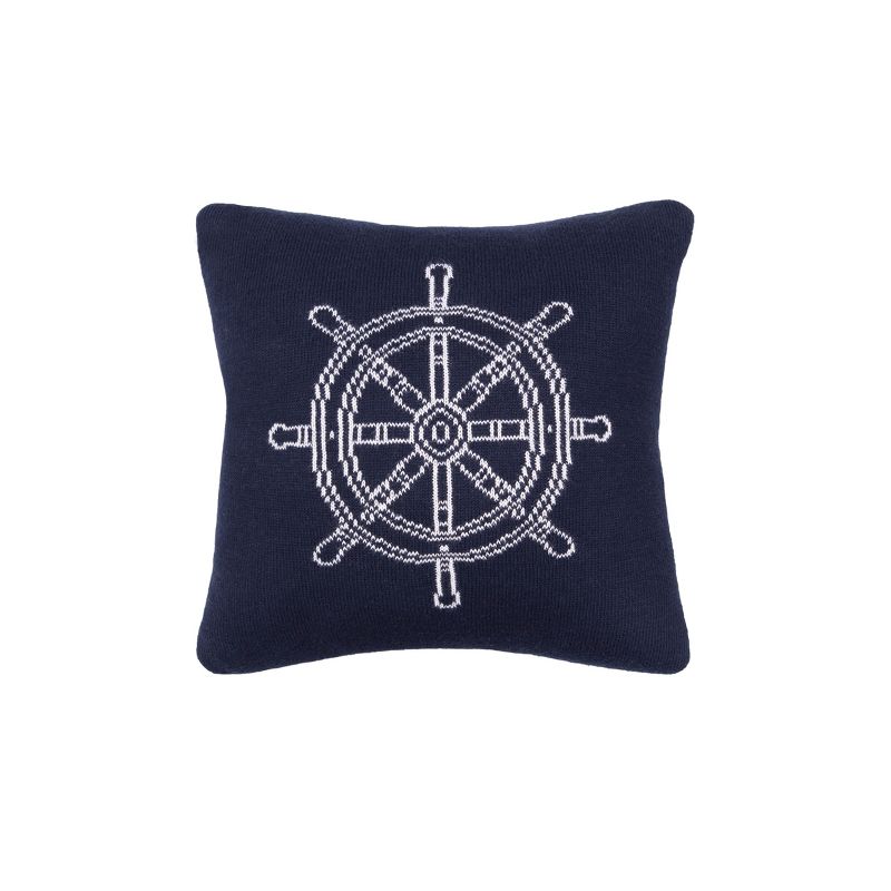 C&F Home 10" x 10" Ship Wheel Knitted Throw Pillow, 1 of 9