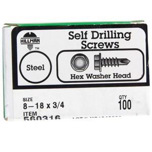Hillman No. 8-18 X 3/4 in. L Hex Hex Washer Head Self- Drilling Screws 100 pk - 1 of 1
