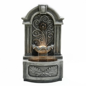 LuxenHome 29.7" H Gray Resin Elegant Wall Freestanding Outdoor Water Fountain with Lights - 1 of 4