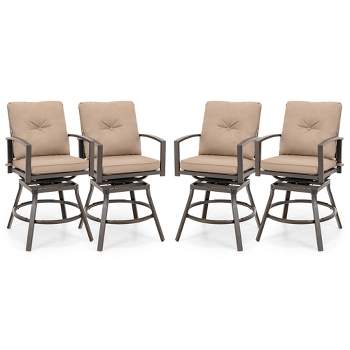 Costway 2/4 PCS Patio Swivel Chairs Counter Height Bar Stool with Inclined Backrest Grey