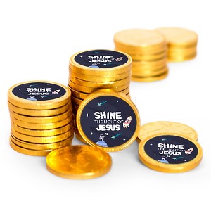 84ct Space Themed Vacation Bible School Candy Religious Party Favors Chocolate Coins (84 Count) - Gold Foil - By Just Candy - 1 of 2