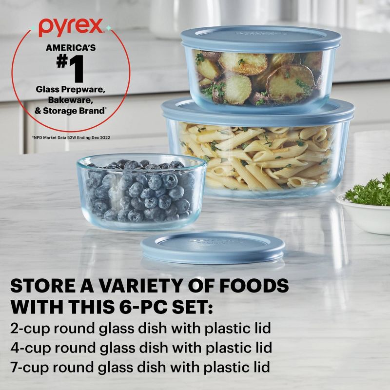 Pyrex&#174; Simply Store&#174; Tinted 6pc Lidded Round Storage Set Blue, 2 of 5