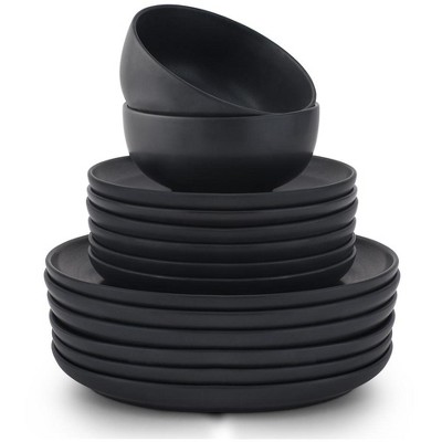 Matte Black Ceramic 18-Piece Dinnerware Set for 6