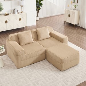RISOKEYS Modular 2 Seat L Shape Sectional Boneless Sofa - Cloud Sectional Corduroy Couch with Deep Seat, Pillows & 1 Movable Ottoman - 1 of 4