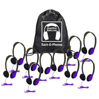 HamiltonBuhl® Sack-O-Phones, 10 Personal Headphones in a Carry Bag, Purple