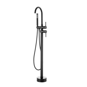 VEVOR Freestanding Bathtub Faucet, Floor Mount, Freestanding Tub Filler, Shower Mixer Taps, Two Water Modes, 360° Swivel Spout, Black - 1 of 4