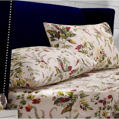 Twin XL White Floral Cotton Percale Deep Pocket Sheet Set