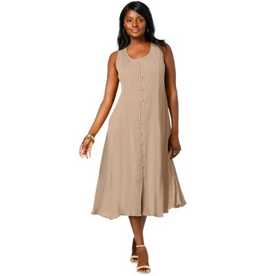 Jessica London Women's Plus Size Petite Button Down Gauze Dress
