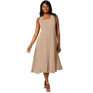 Jessica London Women's Plus Size Button Down Gauze Dress - 1 of 4
