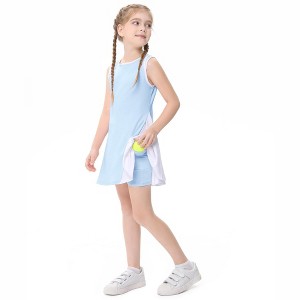 Girls Tennis Golf Dress Outfit Sleeveless A-line Pleated Athletic Skirt Dress with Pockets Safety Inner Shorts - 1 of 4