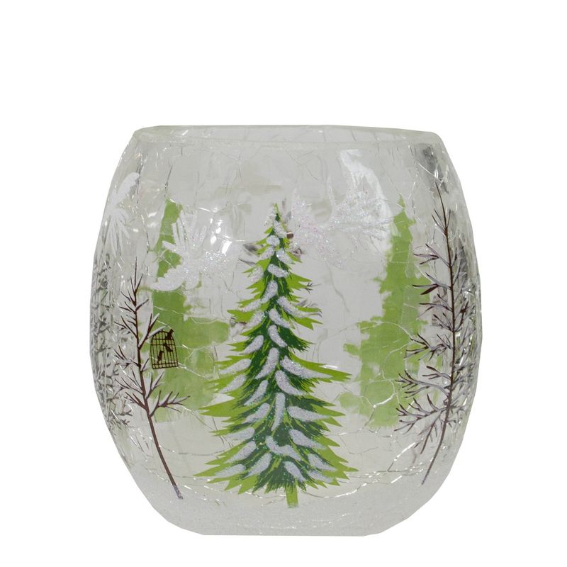 Northlight 3" Hand Painted Christmas Pine Trees Flameless Glass Christmas Candle Holder, 1 of 6
