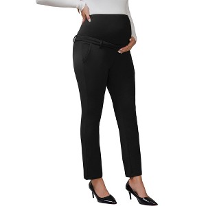 INSPIRE CHIC Women's Maternity Pants for Work Over the Belly High Waisted Office Pregnancy Trousers with Pockets - 1 of 4