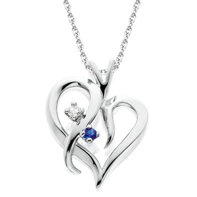 Pompeii3 Blue Sapphire & Diamond Heart Pendant 14 KT White Gold With 18" Chain